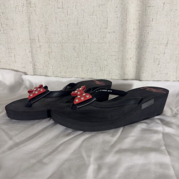 Disney Minnie Mouse Platform Flip Flops Sandals Women’s Size 8 Black Red Bow - Picture 9 of 11